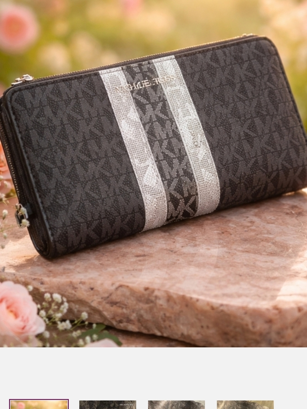 Michael Kors Black Wallet with Silver Center Stripes